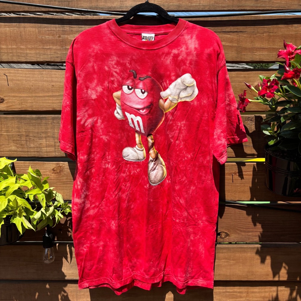 M&M's World Graphic T-Shirt Unisex XL Red Tie Dye Excellent Character Tee